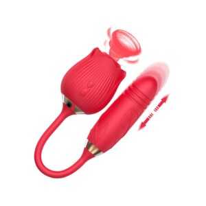 gül tasarımlı çift fonksiyonlu vibratör, 10 emme ve 10 titreşim modlu, su geçirmez manyetik şarjlı premium özel yaşam ürünü