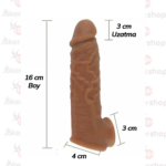 16 cm gerçekçi silikon penis kılıfı, 3 cm uzatma sağlayan damarlı model.