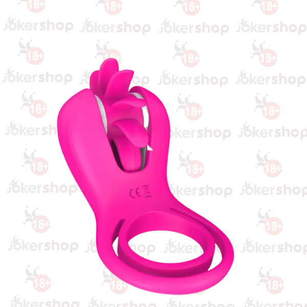Pembe silikon testis ve penis halkalı klitoris uyarıcı dil vibratörü.