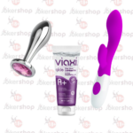 Paslanmaz çelik anal plug, 30 fonksiyonlu vibratör ve Viaxi Glide A+ jel 3'lü yetişkin ürün seti